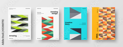 Company identity brochure template collection. Business presentation vector A4 vertical orientation front page mock up set. Corporate report cover abstract geometric illustration design layout bundle.