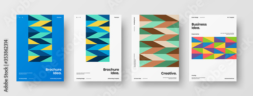 Company identity brochure template collection. Business presentation vector A4 vertical orientation front page mock up set. Corporate report cover abstract geometric illustration design layout bundle.