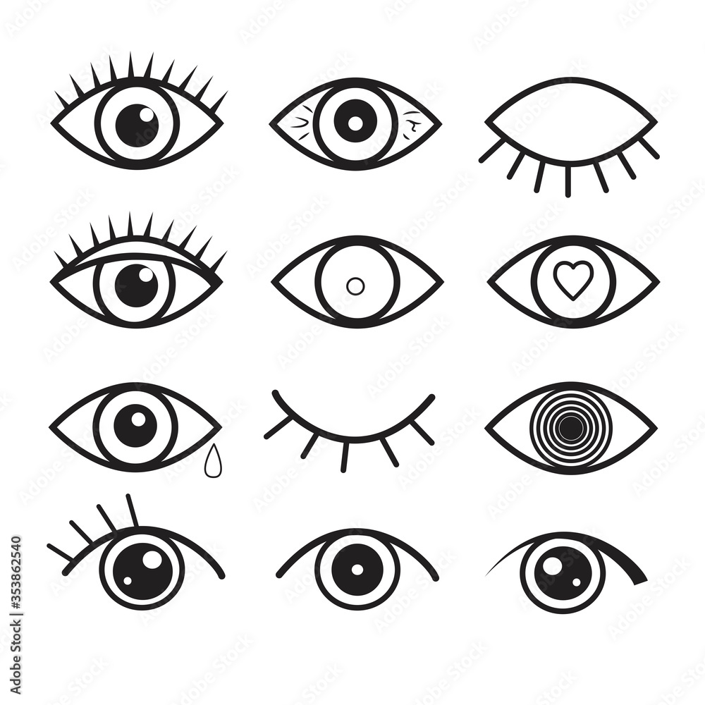 Vector eye contour symbol icon. Set of abstract images of human eyes.