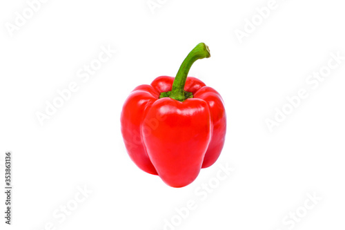 Red bell pepper on white background, one sweet bell pepper, close up. Food concept, Paprika. Pepper red. Bell pepper, Fresh organic bell peppers, Healthy vegetables, Can be used to cook many menus