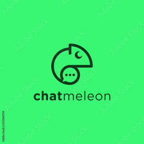 Modern logo design with a combination of chameleon symbols and bubble chat