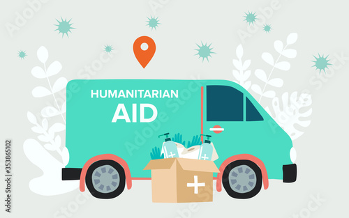 Humanitarian Support, concept of charity and donation. Give and share your love to people. Volunteering vector illustration. 