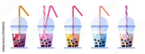 Tapioca Drinks. Set of vector illustrations of multicolored tapioca drinks
