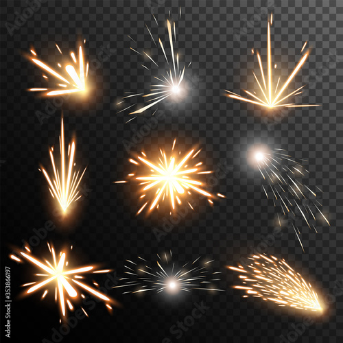 Photo Fiery sparks collection. Light effect. Big vector set.