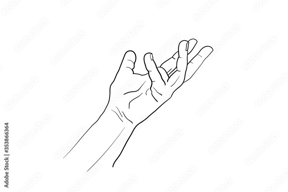Obraz premium Hand gesture Vector sketch collection. Body language concept. Hands signs - interactive communication set. Hand in different positions. Arm gestures for showing and pointing, holding and representing.