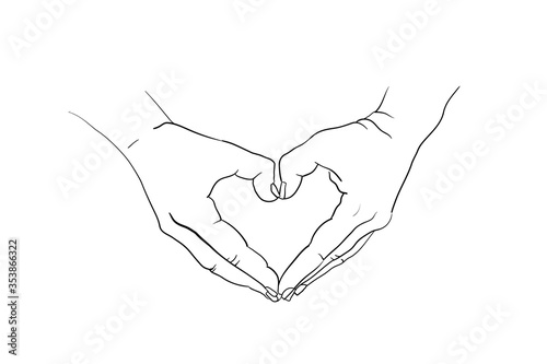 Hand gesture Vector sketch. Body language concept. Hands sign Heart - interactive communication. Hand in different positions. Arm gestures for showing and pointing, holding and representing