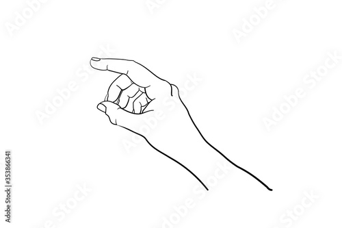 Hand gesture Vector sketch. Body language concept. Forefinger indicates direction - interactive communication. Hand in different positions. Arm gestures for showing, pointing and representing.