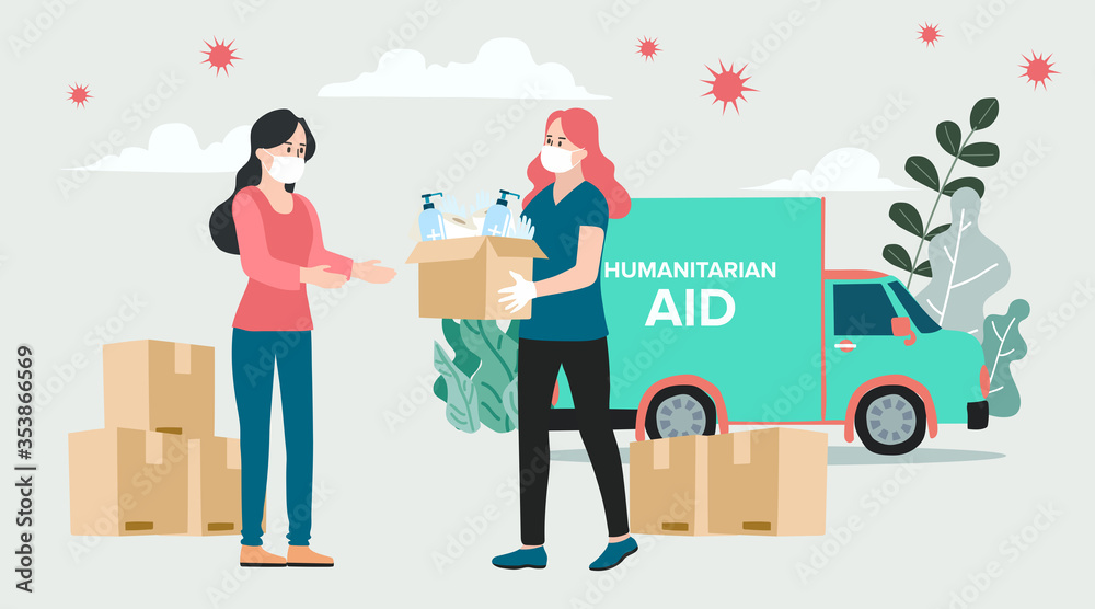 Humanitarian Support, concept of charity and donation. Give and share your love to people. Volunteering vector illustration. Humanitarian Support, concept of charity and donation. Give and share your love to people. Volunteering vector illustration.