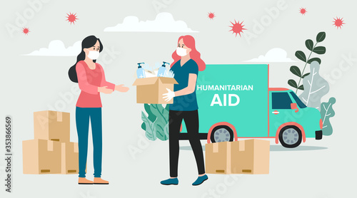 Humanitarian Support, concept of charity and donation. Give and share your love to people. Volunteering vector illustration. 