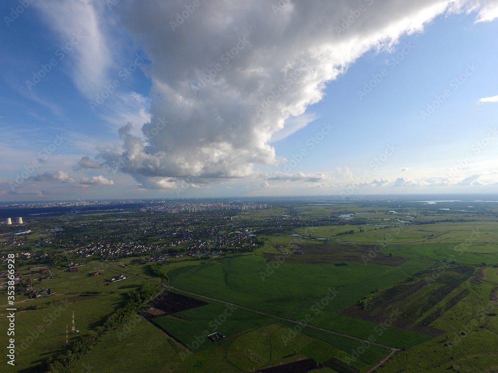 Aerial view of the saburb landscape (drone image).  Near Kiev 