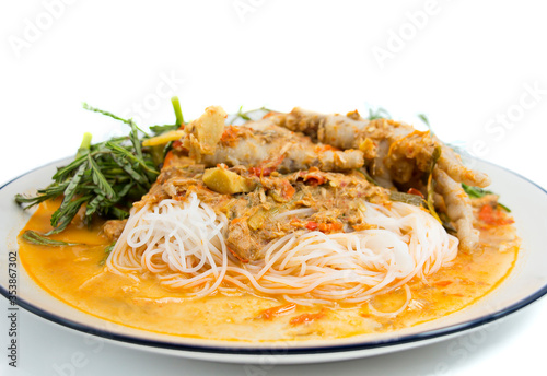 Rice noodles in Asian food on a white background