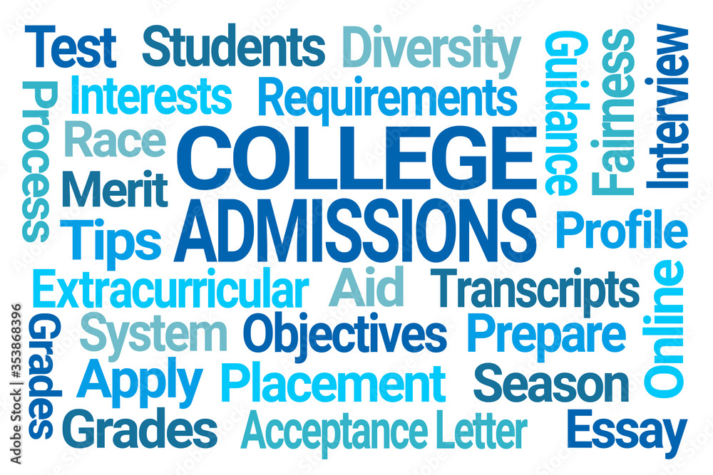 College Admissions Word Cloud on White Background College Admissions Word Cloud on White Background