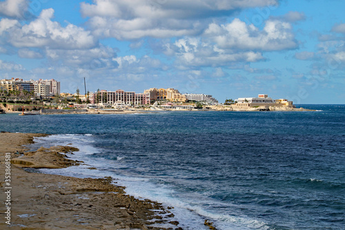 Fototapeta Naklejka Na Ścianę i Meble -  A view of the Casino at Paceville in Malta, viewed from Sliema
