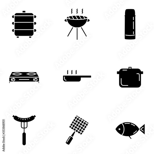 kitchenware icon set glyph style for your design