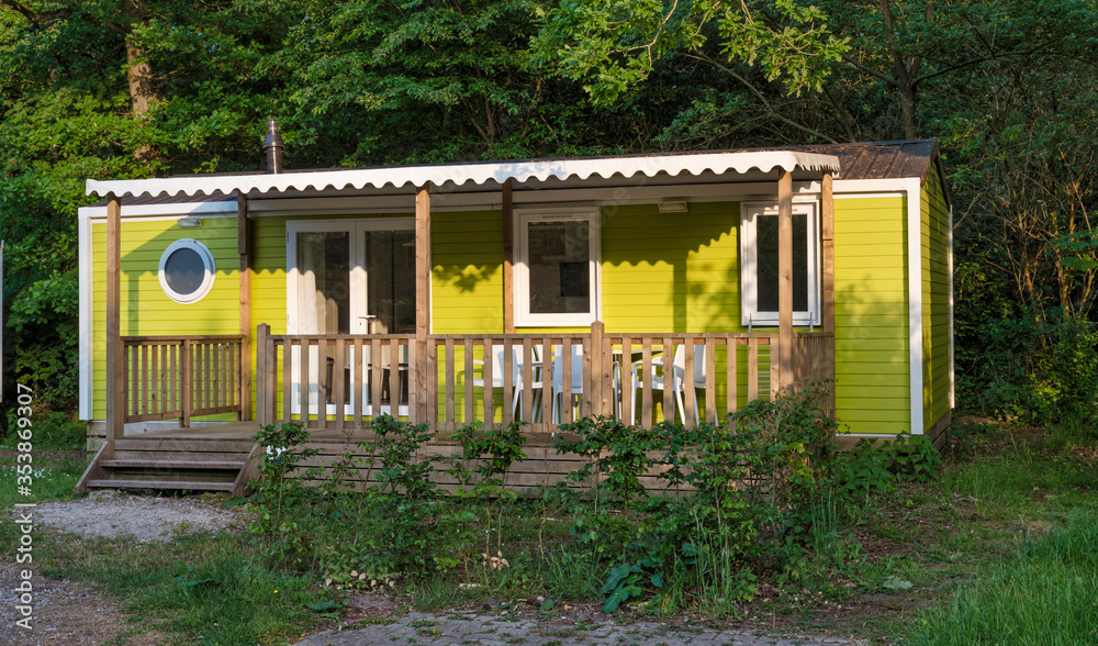Mobile homes, yellow green with veranda bungalow