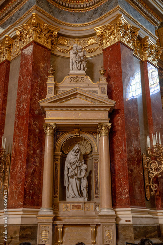 Budapest, Hungary - Feb 8, 2020: Granite pulpit in St. Stephen's Basilica