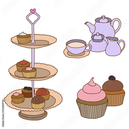 Afternoon tea set. Vector Illustration