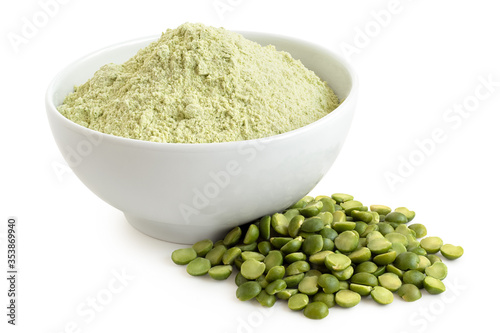 Green pea flour and green split peas.