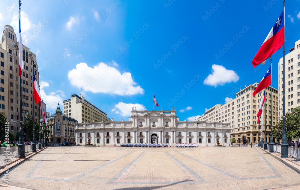 Panorama of La Moneda Palace (.Palacio de La Moneda) in Santiago, Chile ...