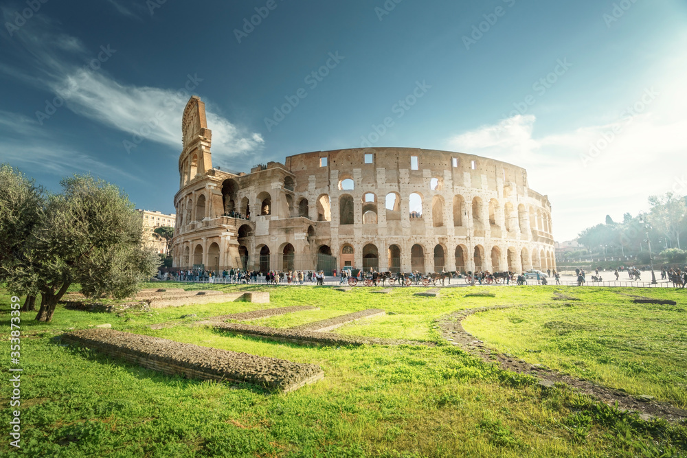 Colosseum in Rome, sunrise time, Italy