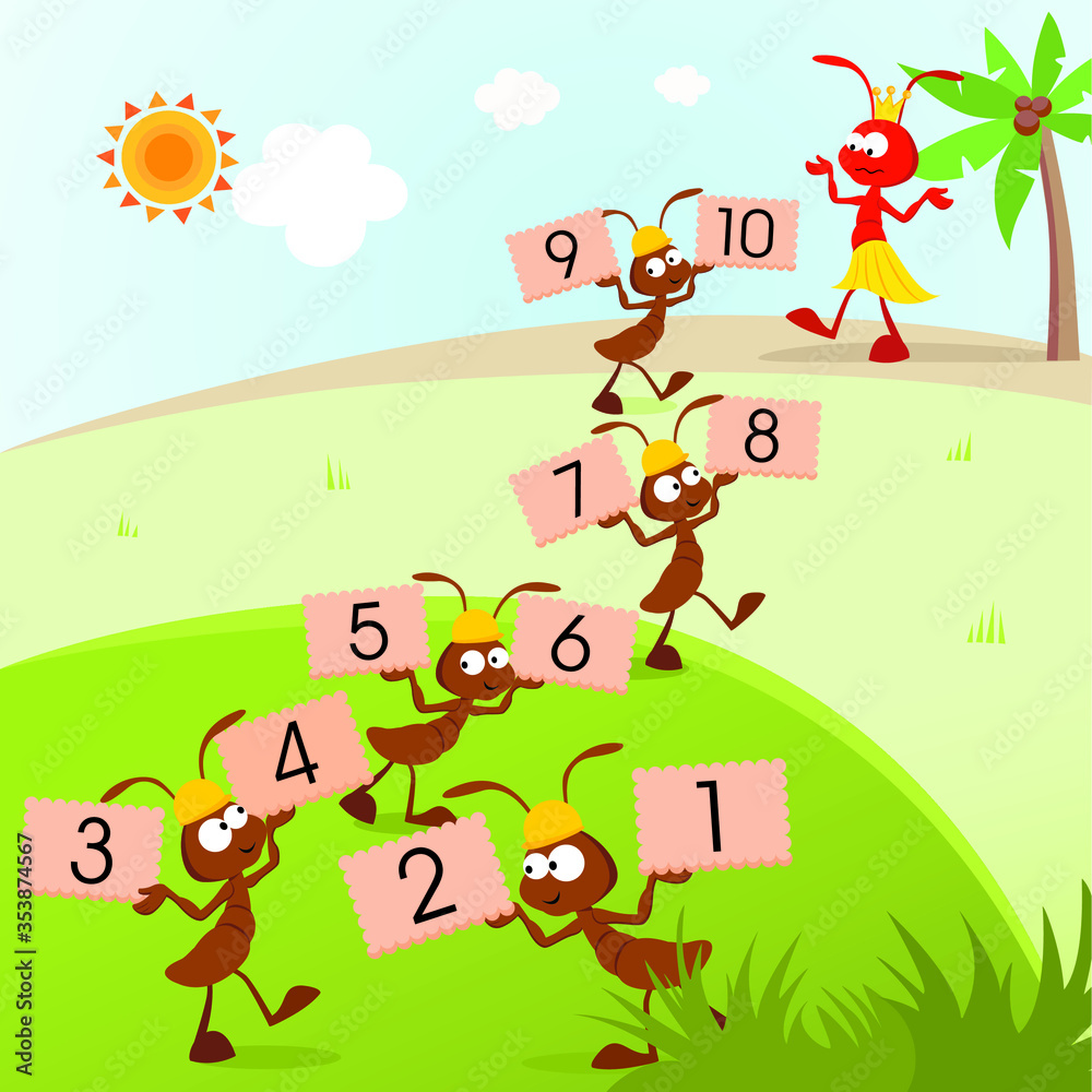 Fototapeta premium Ants story. Vector illustration of the ants building a bridge to rescue the queen. 
