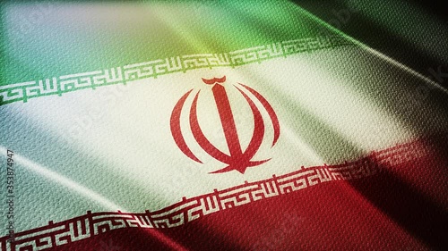 4k Iran National flag slow seamless loop waving with visible wrinkles in Iranian wind blue sky background.A fully digital rendering;animation loops at 20 seconds. photo