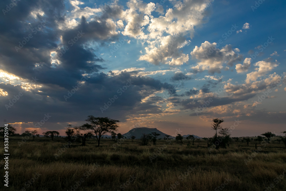 タンザニア・セレンゲティ国立公園でのサファリ中に見た、夕方の空と雲
