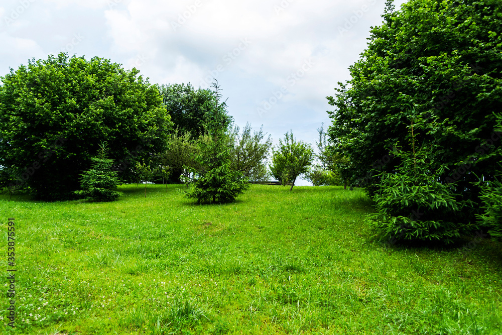 Naklejka premium Panoramic view in Gura Humorului, Suceava county, Bucovina, Romania.
