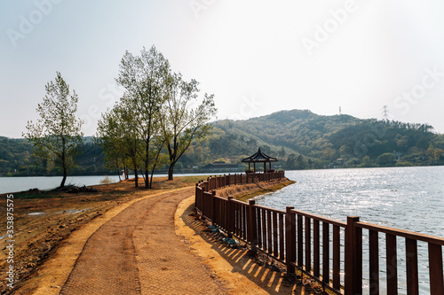 Geumgwang Lake and Korean traditional pavilion with mountain in Anseong, Korea © Sanga