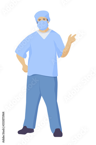 A doctor, a surgeon in a suit and a medical mask.  Vector image isolated on a white background. © svetlana