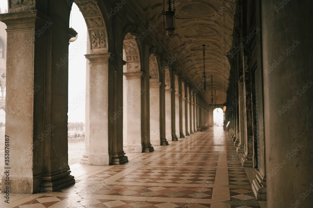 Closed stores and empty hallway in Venice Closed stores and empty hallway in Venice