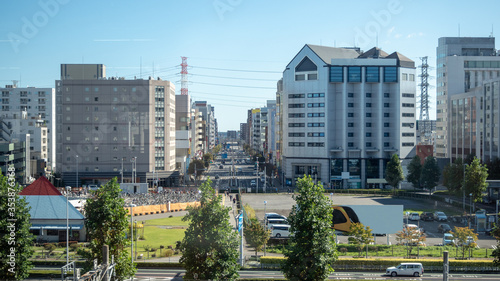 Beautiful cityscape view with clear blue sky background and copy space , Tochigi, Japan