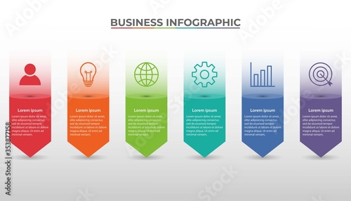 Presentation business infographic template with 6 options. Vector illustration.