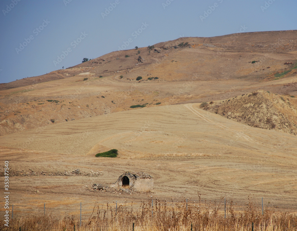 Obraz premium The dry, brown landscape of the interior the Puglia region of southern Italy 