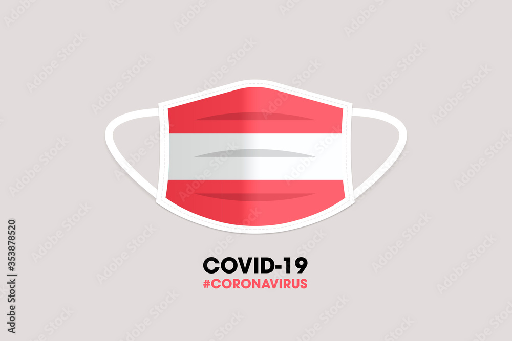 Medical mask sign illustration. Face mask prevent corona virus infection. Covid 19 mouth mask with the flag of Austria Medical mask sign illustration. Face mask prevent corona virus infection. Covid 19 mouth mask with the flag of Austria