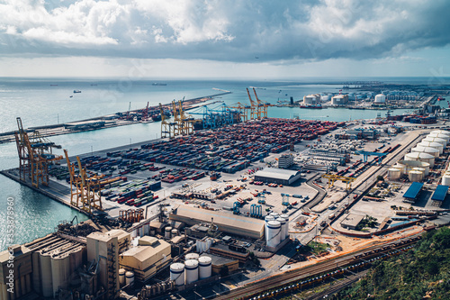 Aerial view of Zona Franca Port, Barcelona, Spain