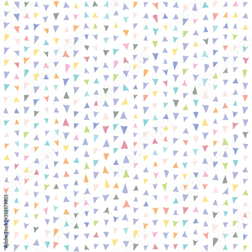 Repeating triangle confetti background. Stylish modern colorful geometric triangular pieces set. Seamless triangle pattern background for textile, tile, wallpaper, wrapping paper, t-shirt, bag, tile