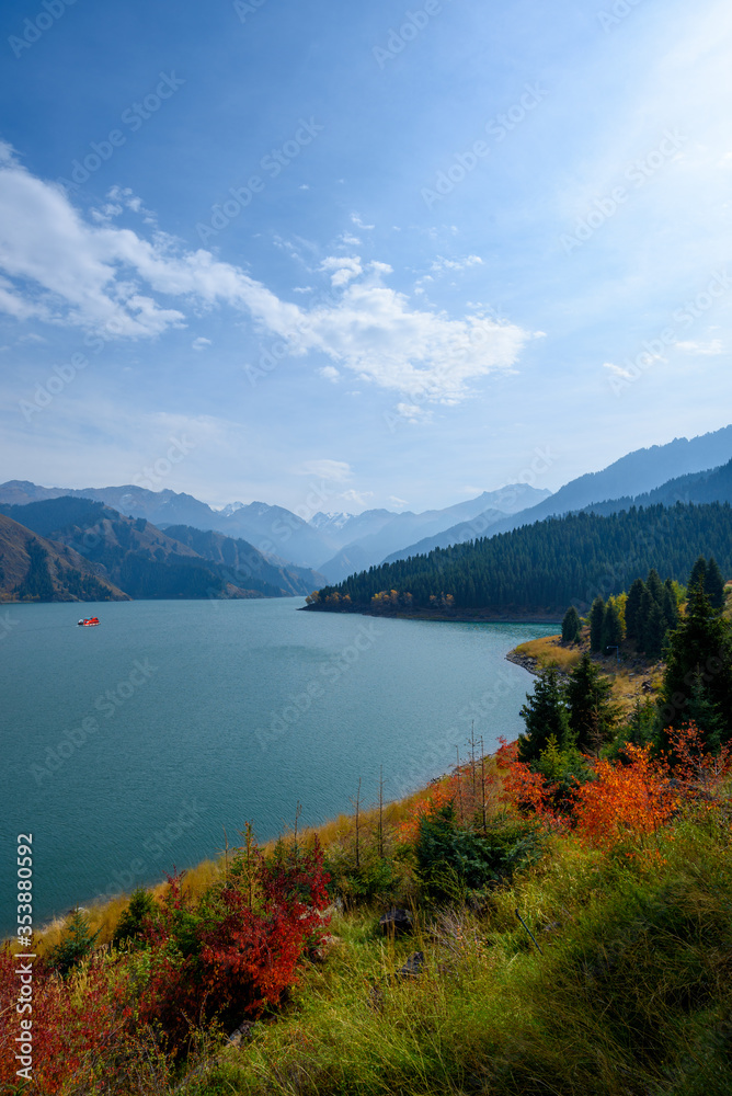 Autumn view of Heavenly Lake or Tianchi of Tianshan in Urumqi, Xinjiang, China