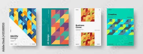 Company identity brochure template collection. Business presentation vector A4 vertical orientation front page mock up set. Corporate report cover abstract geometric illustration design layout bundle.