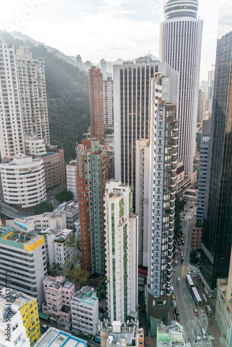 The amazing view of Hong-Kong cityscape full of skyscrapers from the rooftop. © Aleksey