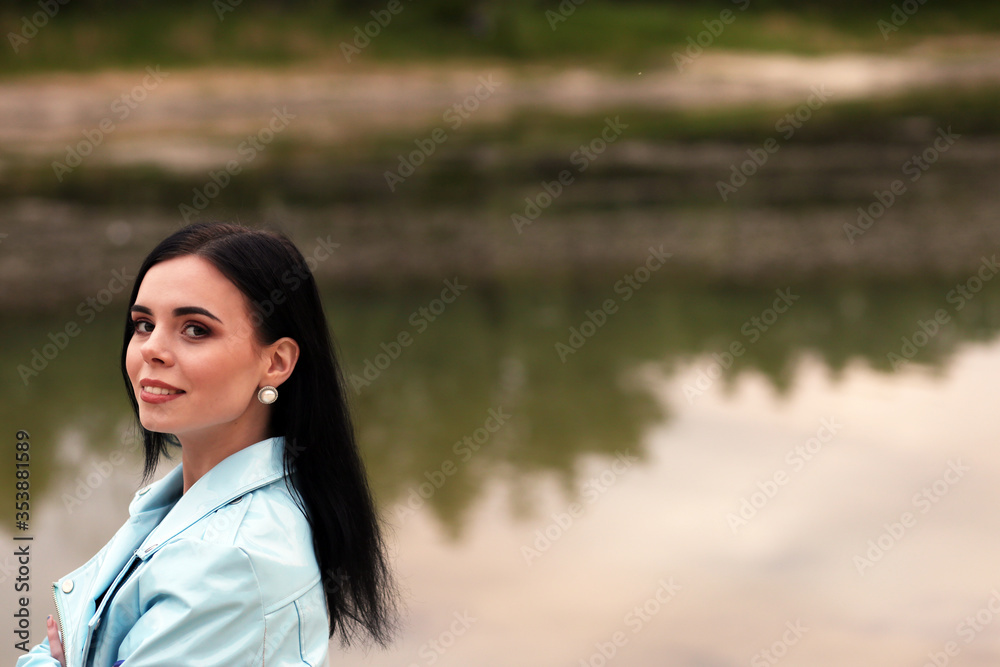 young beautiful brunette girl on the lake young beautiful brunette girl on the lake