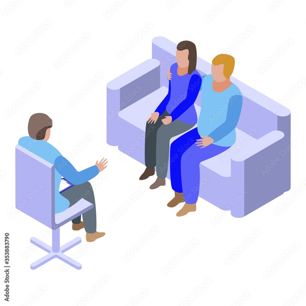 Couple at psychologist icon. Isometric of couple at psychologist vector icon for web design isolated on white background Couple at psychologist icon. Isometric of couple at psychologist vector icon for web design isolated on white background