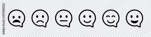 Smile face speech bubble icon. Black vector isolated emoji collection. Cutomer feedback concept. photo
