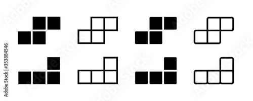 Tetris game vector isolated icons. Geometric shape. Seamless puzzle design. Black tetris vector icons.