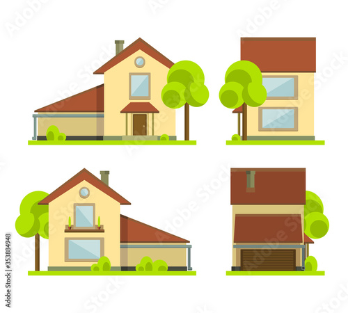 Vector illustration .House project .Overview from all four sides. Design