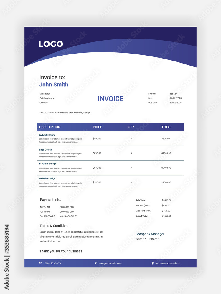 Obraz premium Creative Style Blue Color Letterhead Design For Your Business Vector Template