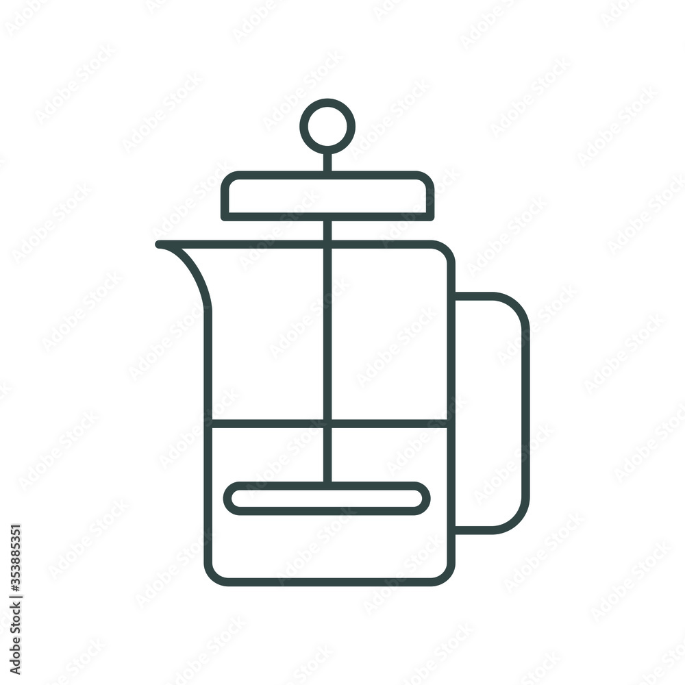 press coffee maker, line icon press coffee maker, line icon
