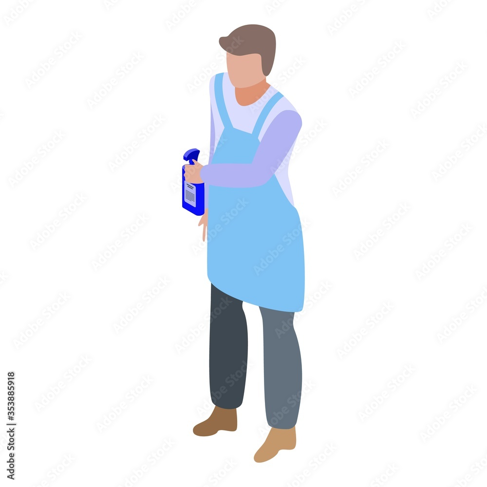 Man cleaning with spray icon. Isometric of man cleaning with spray vector icon for web design isolated on white background