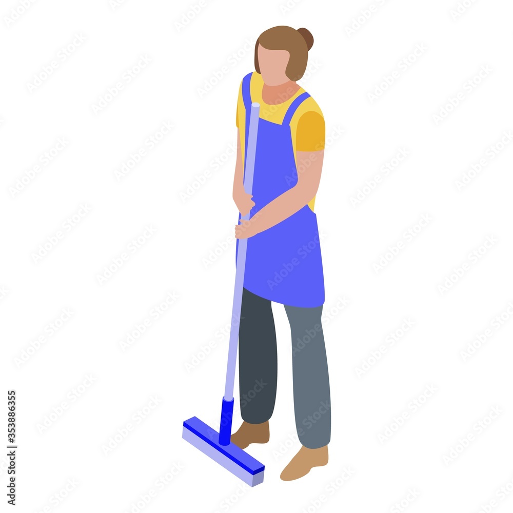 Woman cleaning mop icon. Isometric of woman cleaning mop vector icon for web design isolated on white background Woman cleaning mop icon. Isometric of woman cleaning mop vector icon for web design isolated on white background