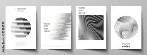 Vector layout of A4 format modern cover mockups design templates for brochure, flyer, booklet, report. Geometric abstract background, futuristic science and technology concept for minimalistic design.